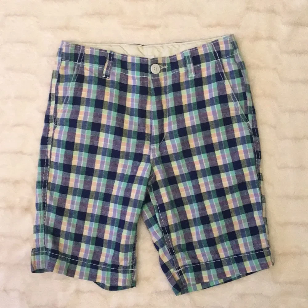 Gap Kids Linen Flat Front Plaid Shorts Sz 14Slim